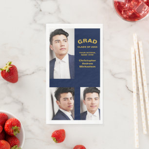 Minimalist Typography 3 Photo Graduation Napkin