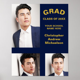 Minimalist Typography 3 Photo Graduation Poster
