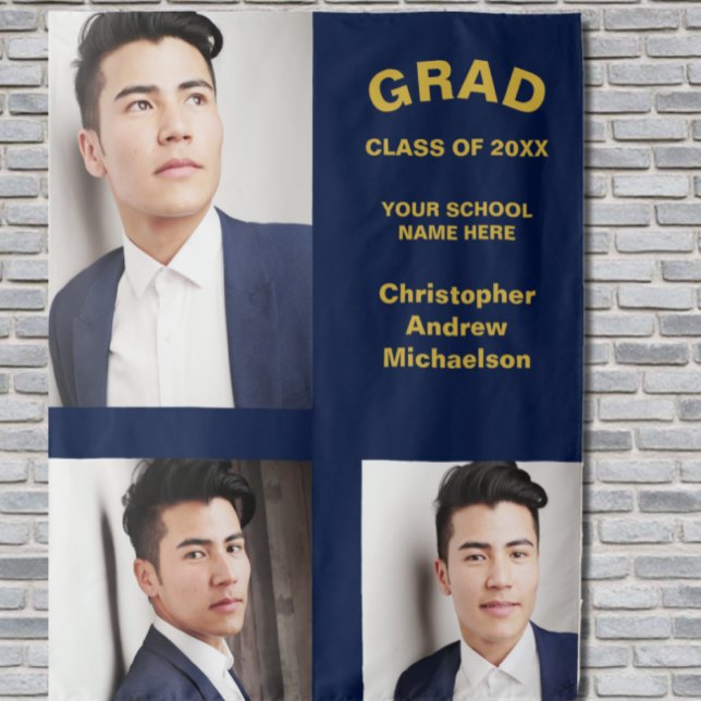 Minimalist Typography 3 Photo Graduation Tapestry (Creator Uploaded)