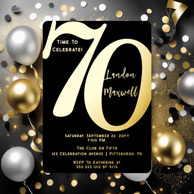 Minimalist Typography 70 70th Birthday Party (Elegant Minimalist Typography "70" 70th Birthday Party Foil Invitation)