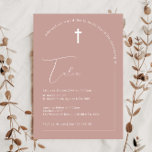 Minimalist Typography arch pink arch baptism Invitation<br><div class="desc">Inivite your guest to your event with this minimalist and simple baptism invitation card,  features simple text on a pink background with prominent cross. For more advanced customisation of this design,  e.g. changing layout,  font or text size please click the "CUSTOMIZE" button above. Please contact me for any questions!</div>