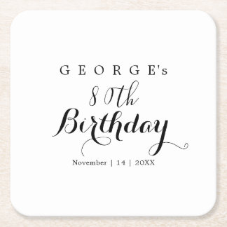 Minimalist Typography Birthday Party Design  Square Paper Coaster