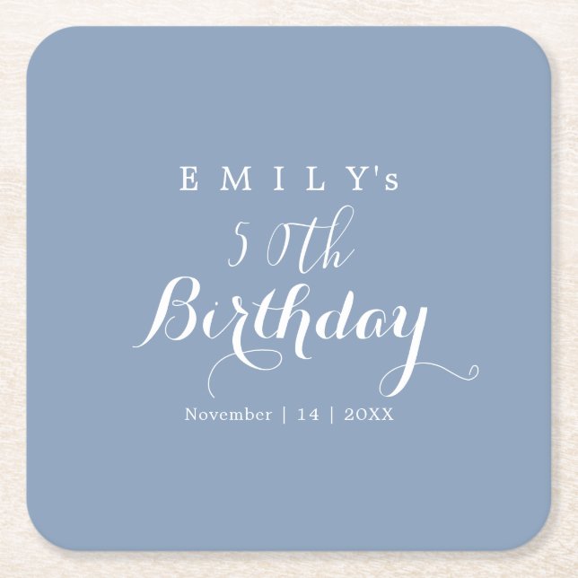 Minimalist Typography Birthday Party Design  Square Paper Coaster (Front)