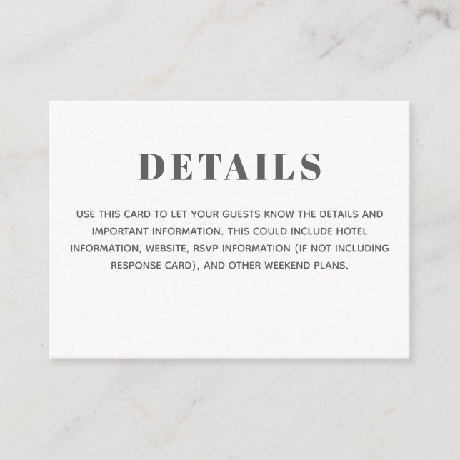Minimalist Typography Black White Basic Details Enclosure Card (Front)