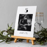 Minimalist Typography Black White Photo Wedding Table Number<br><div class="desc">Minimalist modern Wedding Table Number card,  customise this product with any table number you need and your image of choice plus names and wedding date.</div>