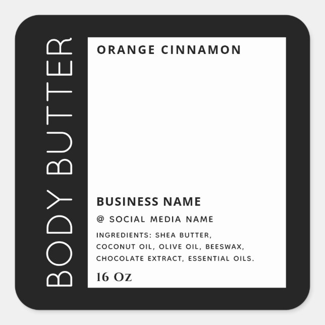 Minimalist typography black white product label (Front)