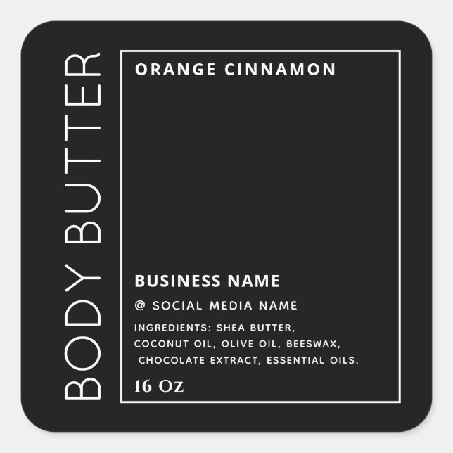 Minimalist typography black white product label (Front)