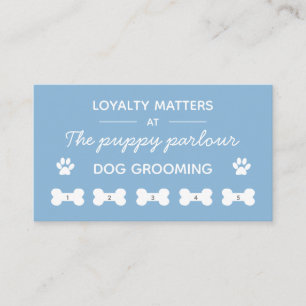 Minimalist typography blue dog grooming loyalty business card
