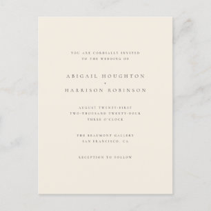 Minimalist Typography Blush & Cream Wedding Invitation Postcard
