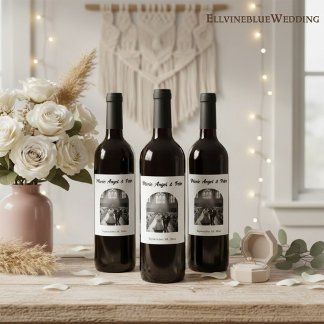 Minimalist Typography Boutique Arch Photo Wedding Wine Label