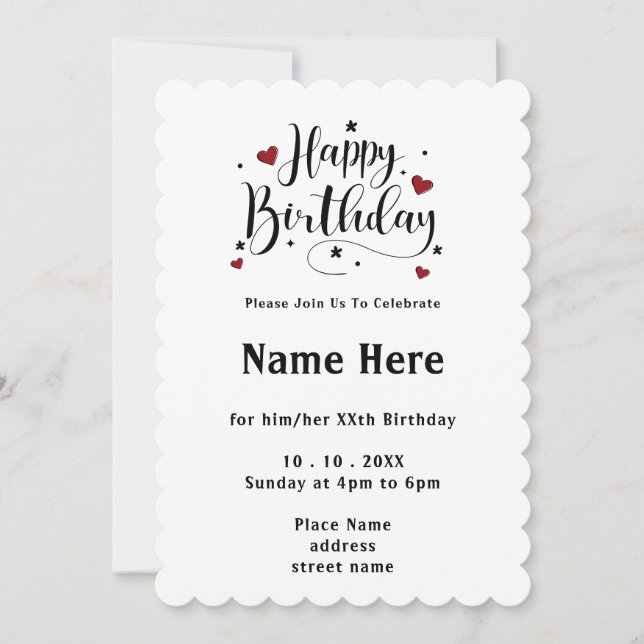 Minimalist Typography Calligraphy Birthday Invitation (Front)