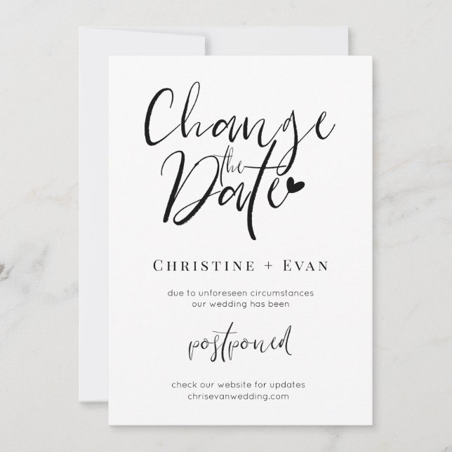 Minimalist Typography Change the Date Wedding Announcement (Front)
