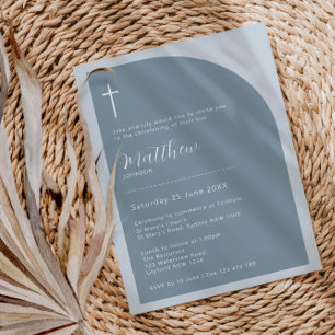 Minimalist Typography cross blue arch baptism Invitation