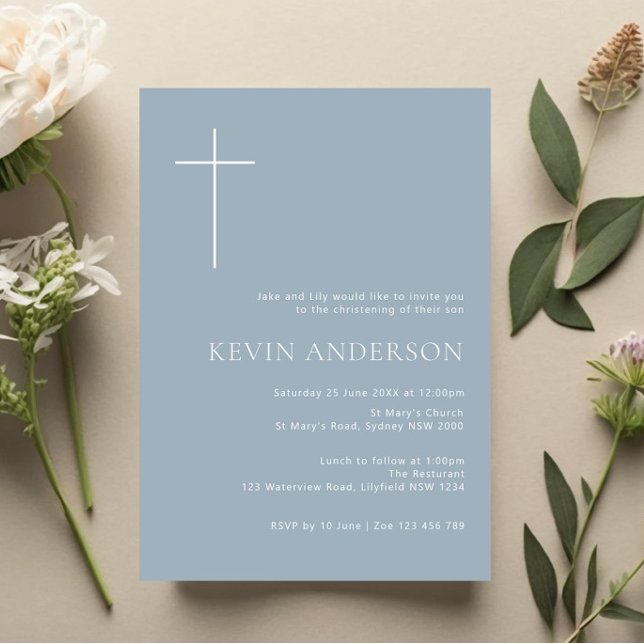 Minimalist Typography cross blue arch baptism Invitation (Creator Uploaded)