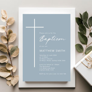Minimalist Typography cross blue baptism Invitation