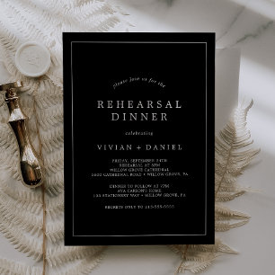 Minimalist Typography Dark Black Rehearsal Dinner Invitation