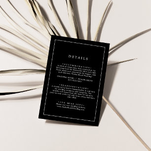 Minimalist Typography   Dark Black Wedding Details Enclosure Card