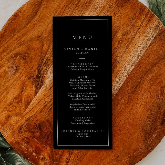 Minimalist Typography | Dark Black Wedding Dinner Menu (Creator Uploaded)