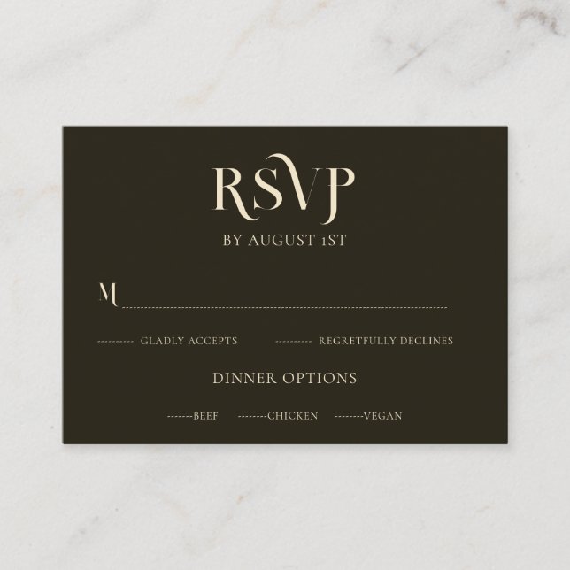 Minimalist Typography Dark Green Wedding RSVP Card (Front)