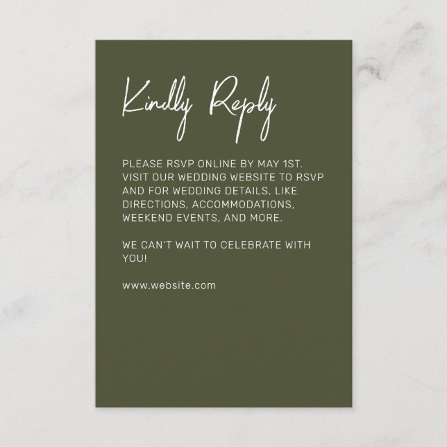 Minimalist Typography Dark Olive Green RSVP Card (Front)