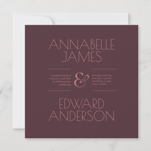 Minimalist Typography Elegant Burgundy Wedding Invitation (Front)