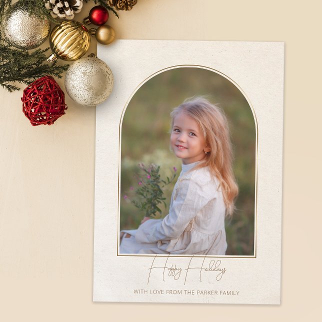 Minimalist Typography Gold Arch Holiday Photo Card (Creator Uploaded)