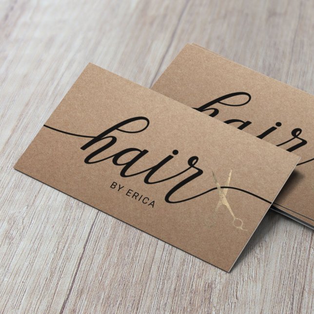 Minimalist Typography Hair Salon Rustic Kraft Business Card (Creator Uploaded)