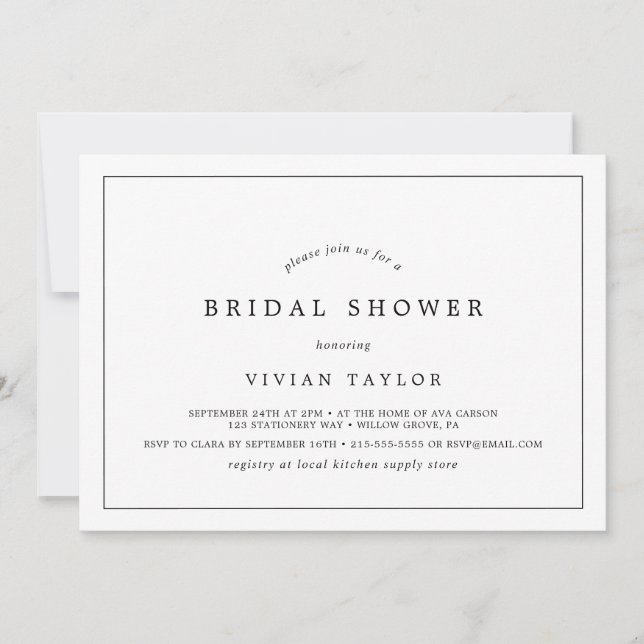 Minimalist Typography Horizontal Bridal Shower Invitation (Front)