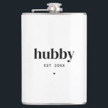 Minimalist Typography Husband Hubby Wedding Date   Hip Flask<br><div class="desc">Trendy Typographic Husband Hubby Wedding Date Flask</div>