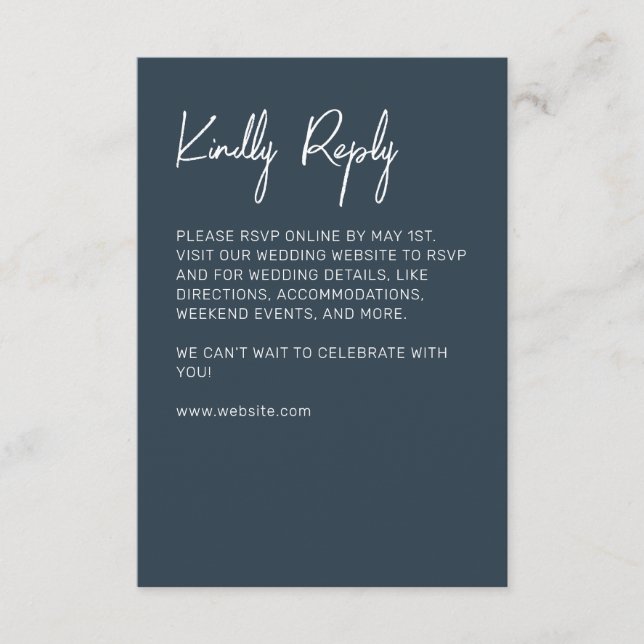 Minimalist Typography Indigo Blue RSVP Card (Front)