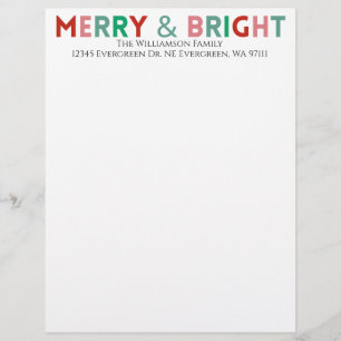 Minimalist Typography Modern Merry & Bright Name Custom Letterhead