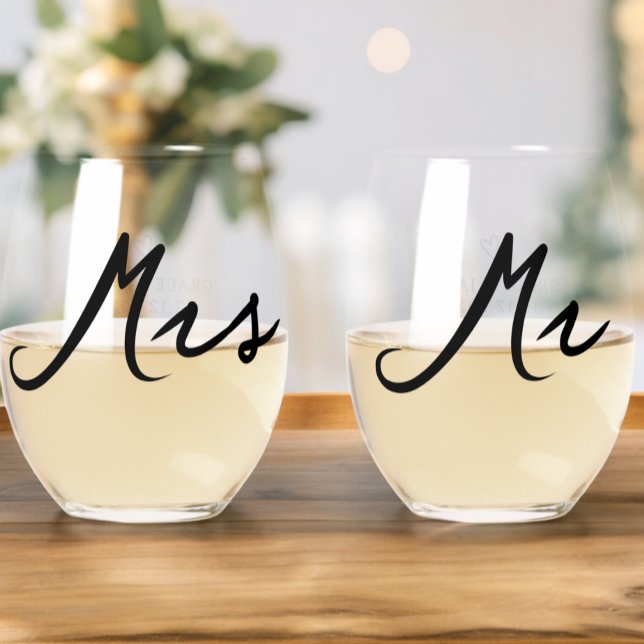 Minimalist Typography Modern Mr Mrs Wedding Stemless Wine Glass (Minimalist Typography Modern Mr Mrs Wedding Stemless Wine Glasses from Ricaso. Modern typography)