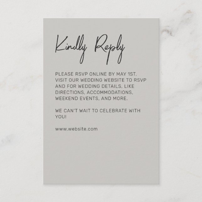 Minimalist Typography Pastel Grey RSVP Card (Front)