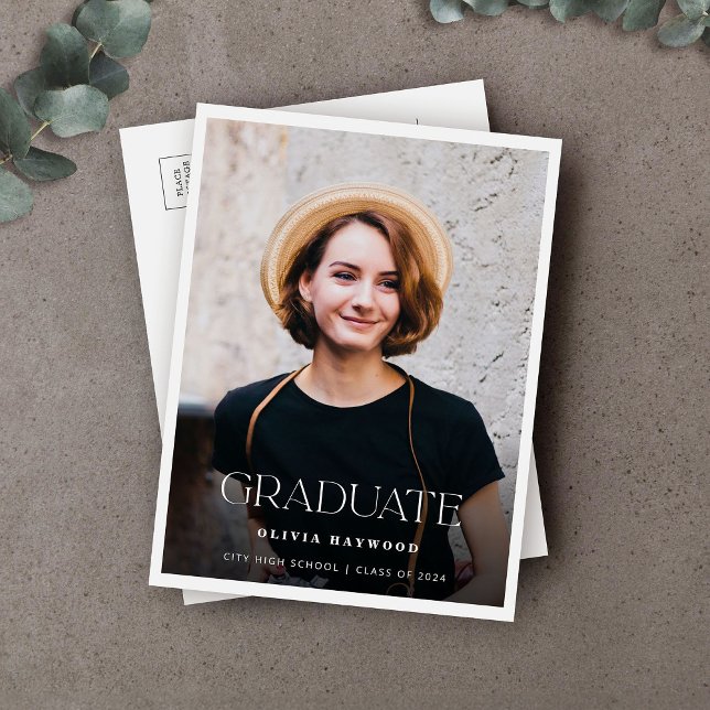 Minimalist Typography Photo Graduation Party Invitation Postcard (Creator Uploaded)