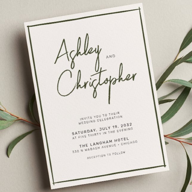 Minimalist Typography Script Dark Olive Wedding Invitation (Creator Uploaded)