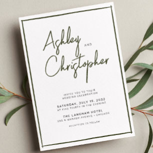 Minimalist Typography Script Dark Olive Wedding Invitation