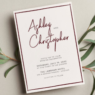 Minimalist Typography Script Maroon Wedding Invitation