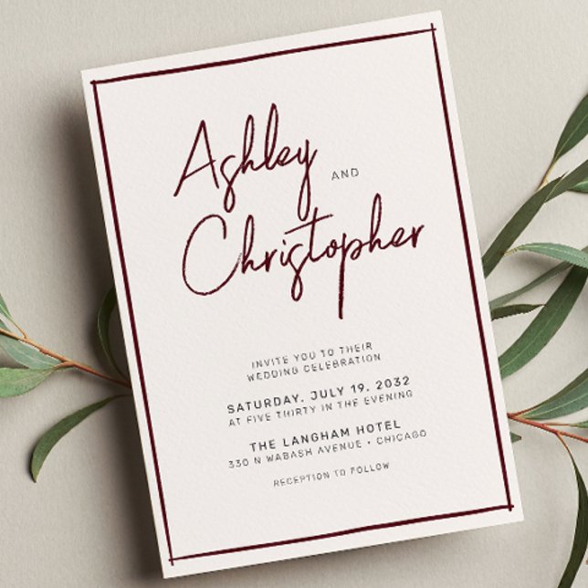 Minimalist Typography Script Maroon Wedding Invitation (Creator Uploaded)