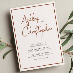 Minimalist Typography Script Terracotta Wedding Invitation