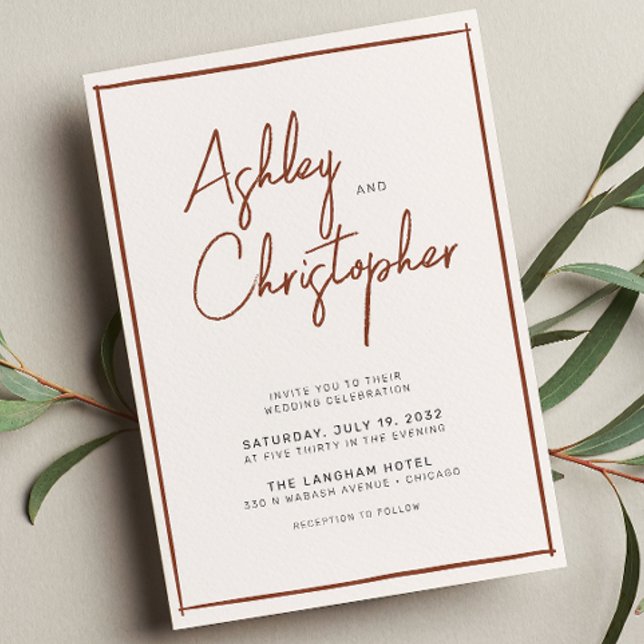 Minimalist Typography Script Terracotta Wedding Invitation (Creator Uploaded)
