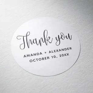 Minimalist typography script wedding thank you classic round sticker