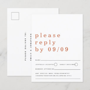 Minimalist Typography Terracotta Wedding RSVP Postcard