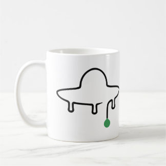 Minimalist UFO One Line Drawing with Green Drop Coffee Mug