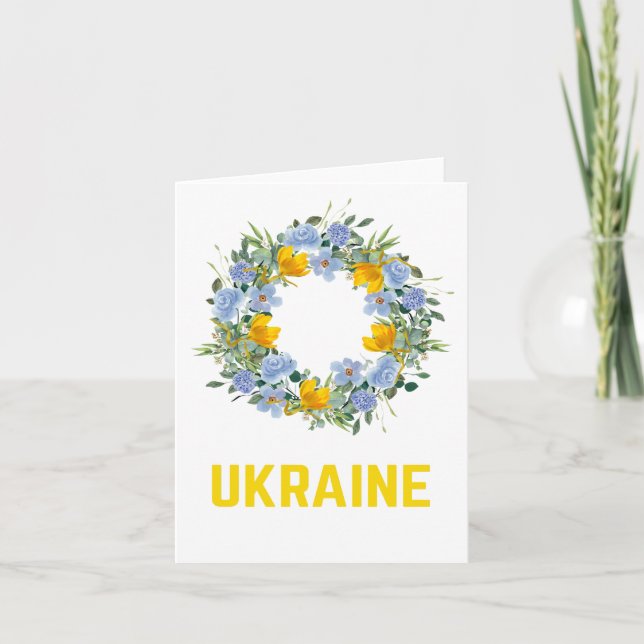 Minimalist Ukrainian Colors Wreath Note Card (Front)