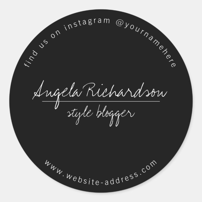 Minimalist Unique Handwritten Black Classic Round Sticker (Front)