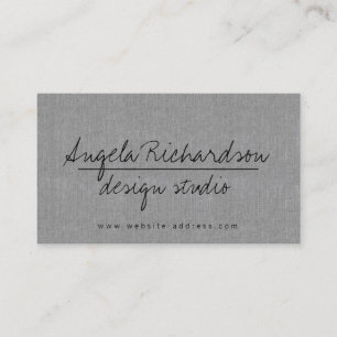 Minimalist Unique Handwritten Blogger Grey Linen Business Card