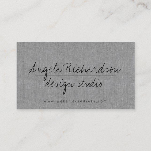 Minimalist Unique Handwritten Blogger Grey Linen Business Card (Front)