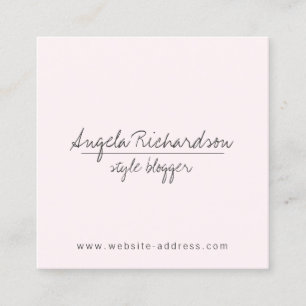 Minimalist Unique Handwritten Blogger Pink Square Business Card