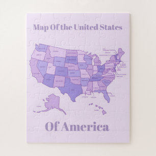 Minimalist United States Map Pink Purple Art Jigsaw Puzzle