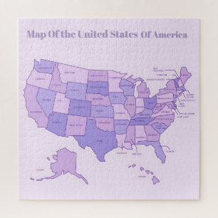 Minimalist United States Map Pink Purple Art Jigsaw Puzzle